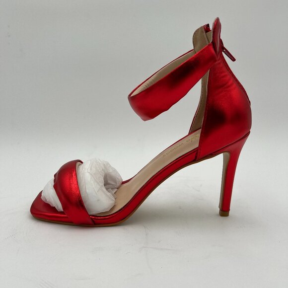 Red Women’s Ankle Strap Sandals High Heel Zippers Square Toe Shoes Prom Shopping - Picture 3 of 6
